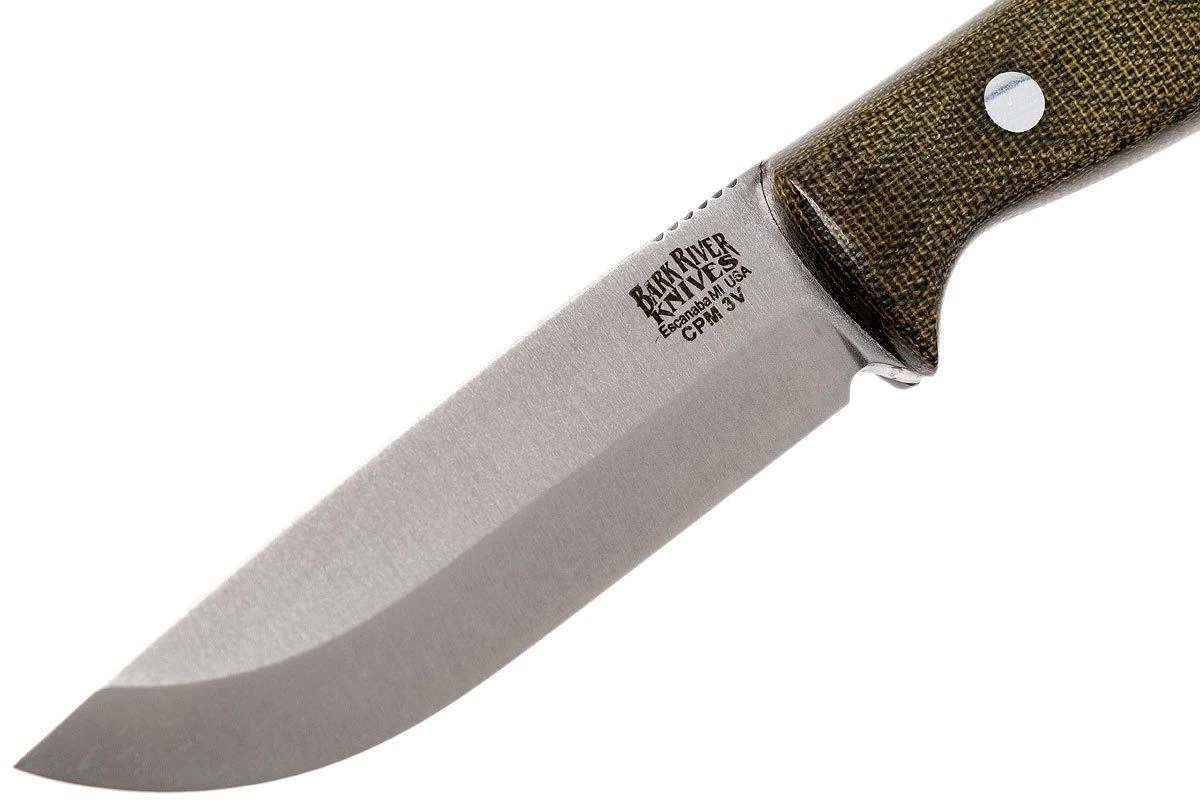Bark River Gunny Scandi CPM 3V, Green Canvas Micarta, Funda Marrón - Imagen 3