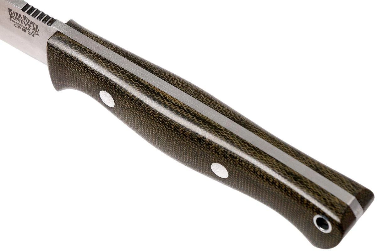 Bark River Gunny Scandi CPM 3V, Green Canvas Micarta, Funda Marrón - Imagen 5