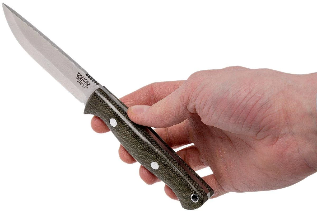 Bark River Gunny Scandi CPM 3V, Green Canvas Micarta, Funda Marrón - Imagen 6