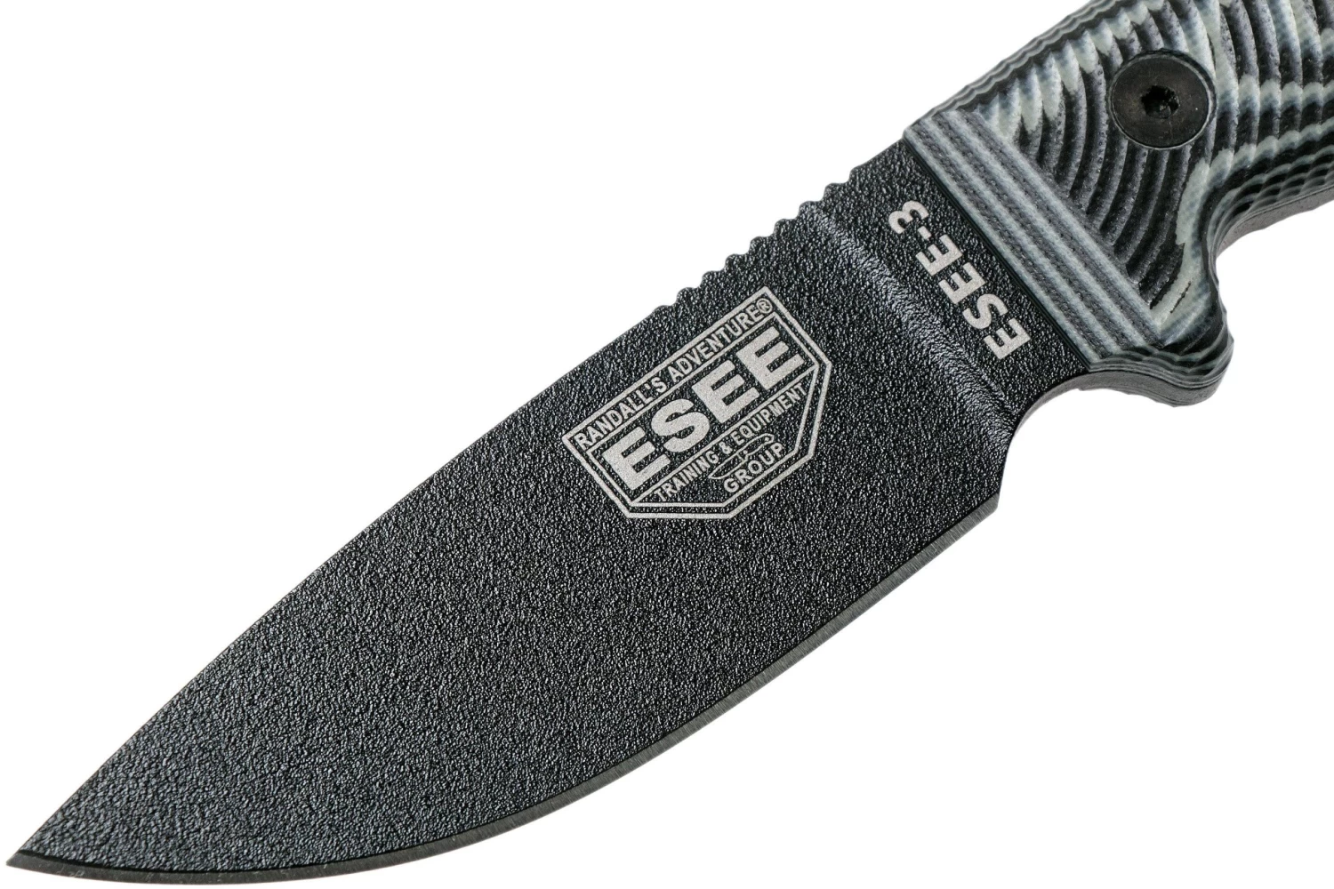 ESEE Model 3 Black Blade 3D Grey-Black G10 Cuchillo De Supervivencia 3PMB-002 Funda Negra + Clip Para Cinturón - Imagen 3