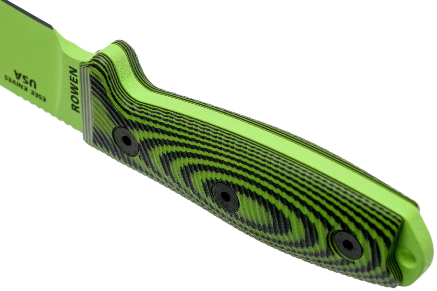 ESEE Model 4 Venom Green Blade 3D Neon Green-Black G10 Cuchillo De Supervivencia 4PVG-007 Funda Negra + Clip Para Cinturón - Imagen 4