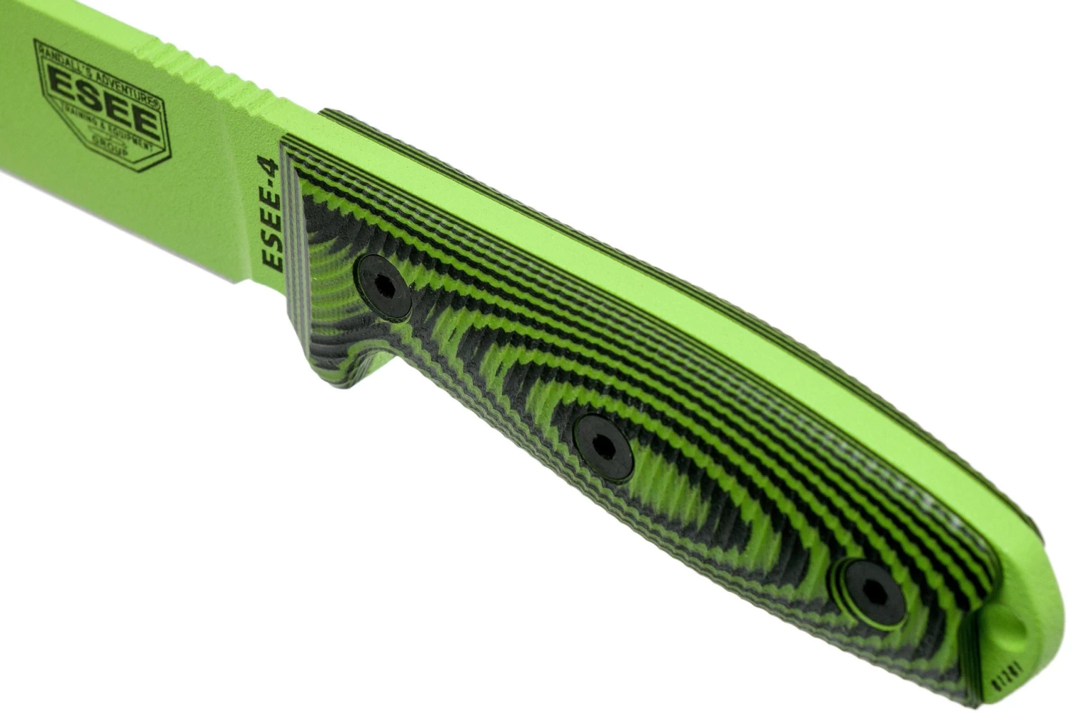 ESEE Model 4 Venom Green Blade 3D Neon Green-Black G10 Cuchillo De Supervivencia 4PVG-007 Funda Negra + Clip Para Cinturón - Imagen 5