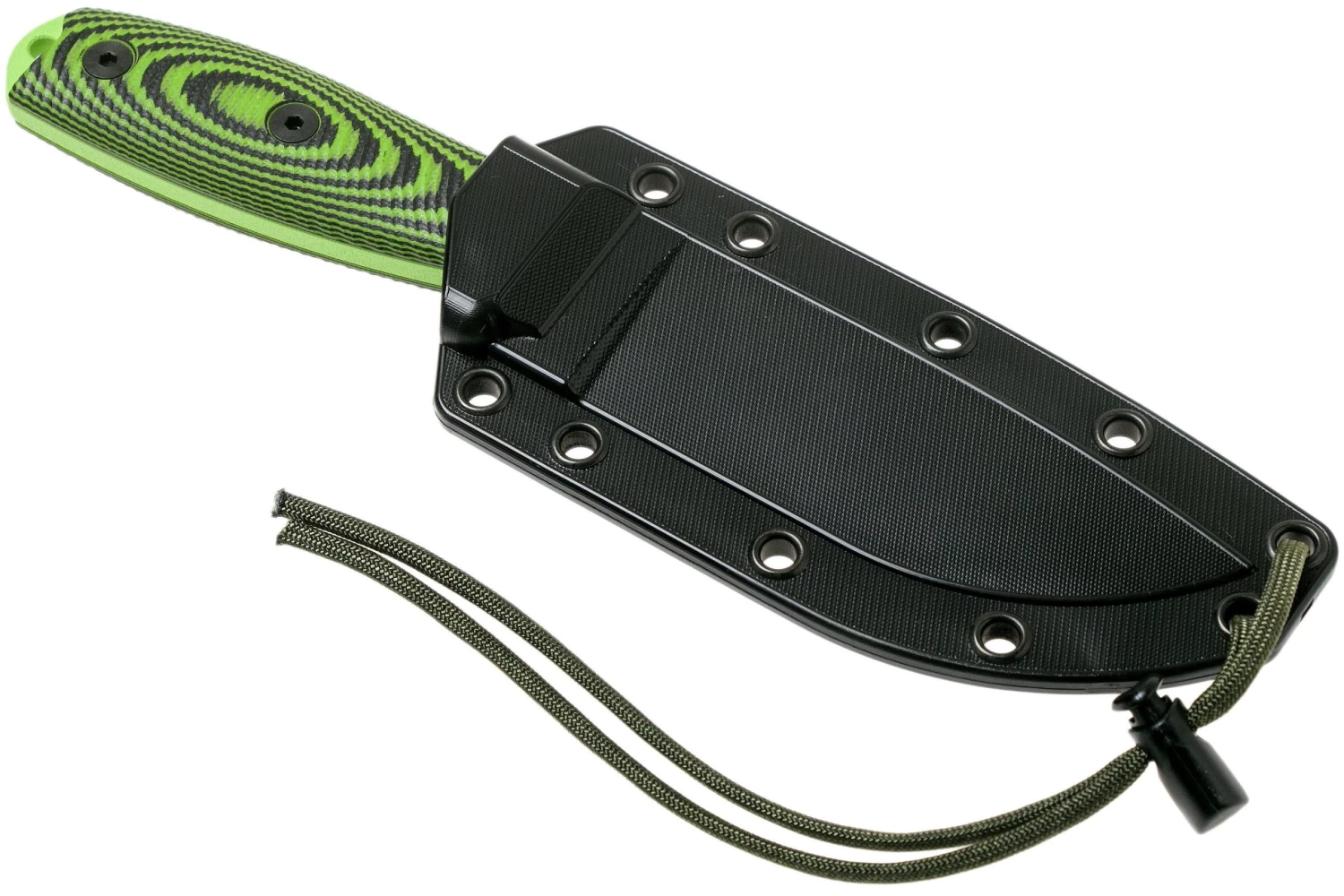 ESEE Model 4 Venom Green Blade 3D Neon Green-Black G10 Cuchillo De Supervivencia 4PVG-007 Funda Negra + Clip Para Cinturón - Imagen 6