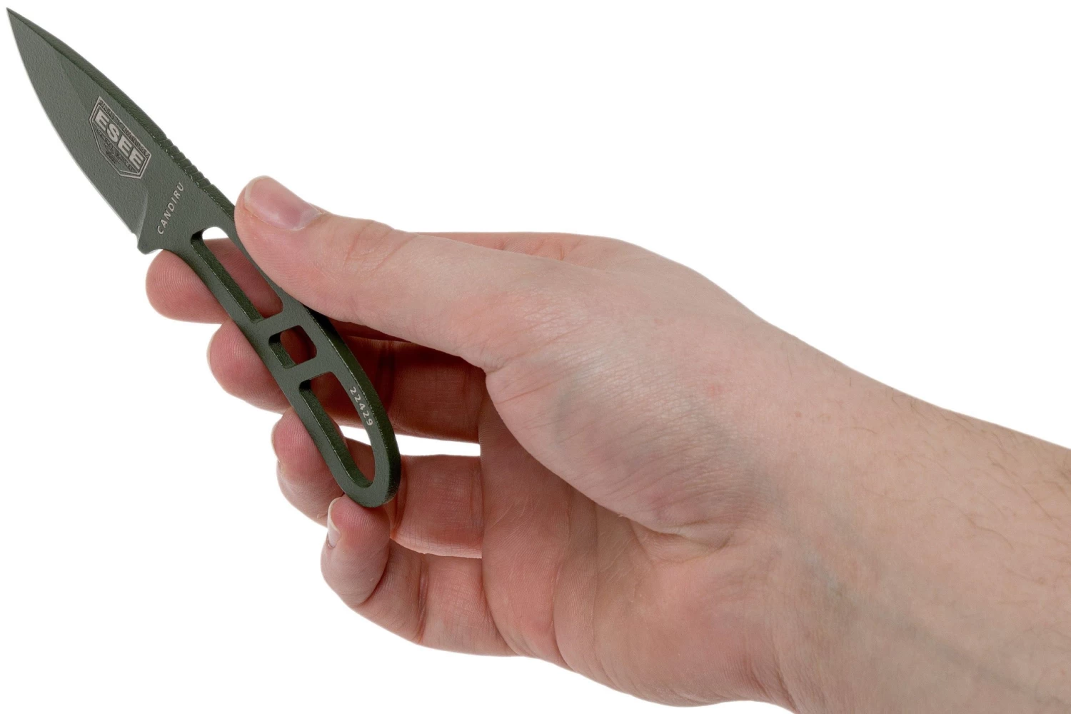 ESEE Candiru OD-green CAN-OD Cuchillo De Cuello Con Funda Negra + Clip De Cinturón - Imagen 5