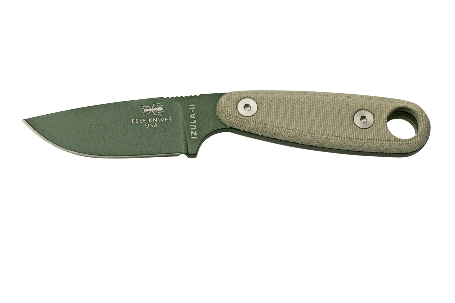 ESEE Izula II OD Green IZULA-II-OD Cuchillo De Supervivencia Con Funda Negra + Clip De Cinturón