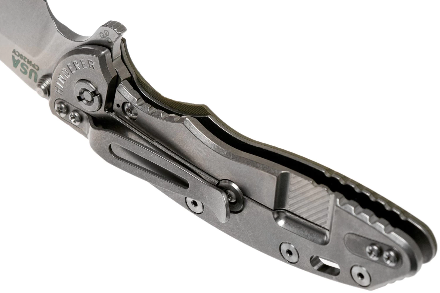 Rick Hinderer XM18 3.5 Skinny Sheepsfoot 20CV, OD Green G10 Navaja" - Imagen 5