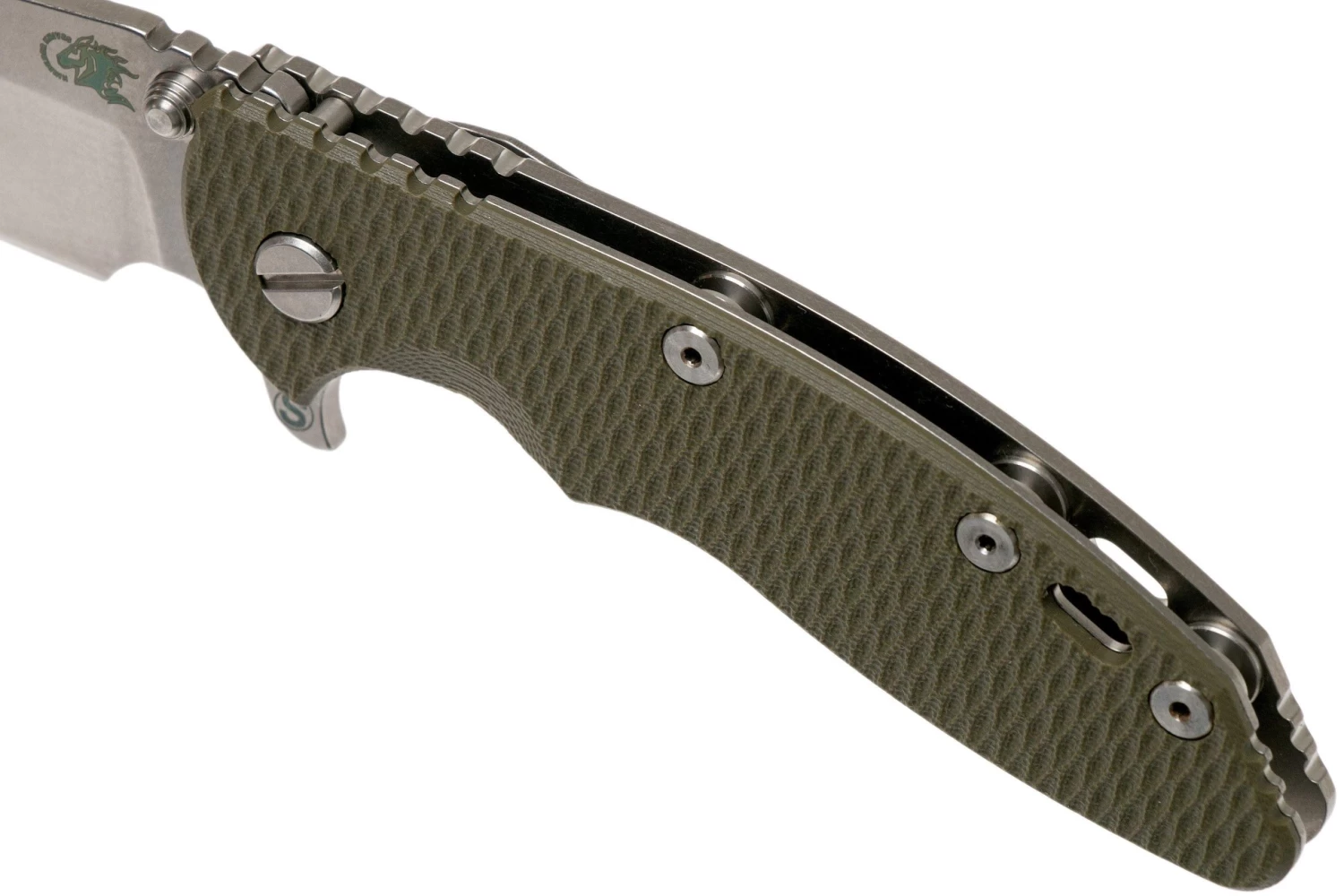 Rick Hinderer XM18 3.5 Skinny Sheepsfoot 20CV, OD Green G10 Navaja" - Imagen 7