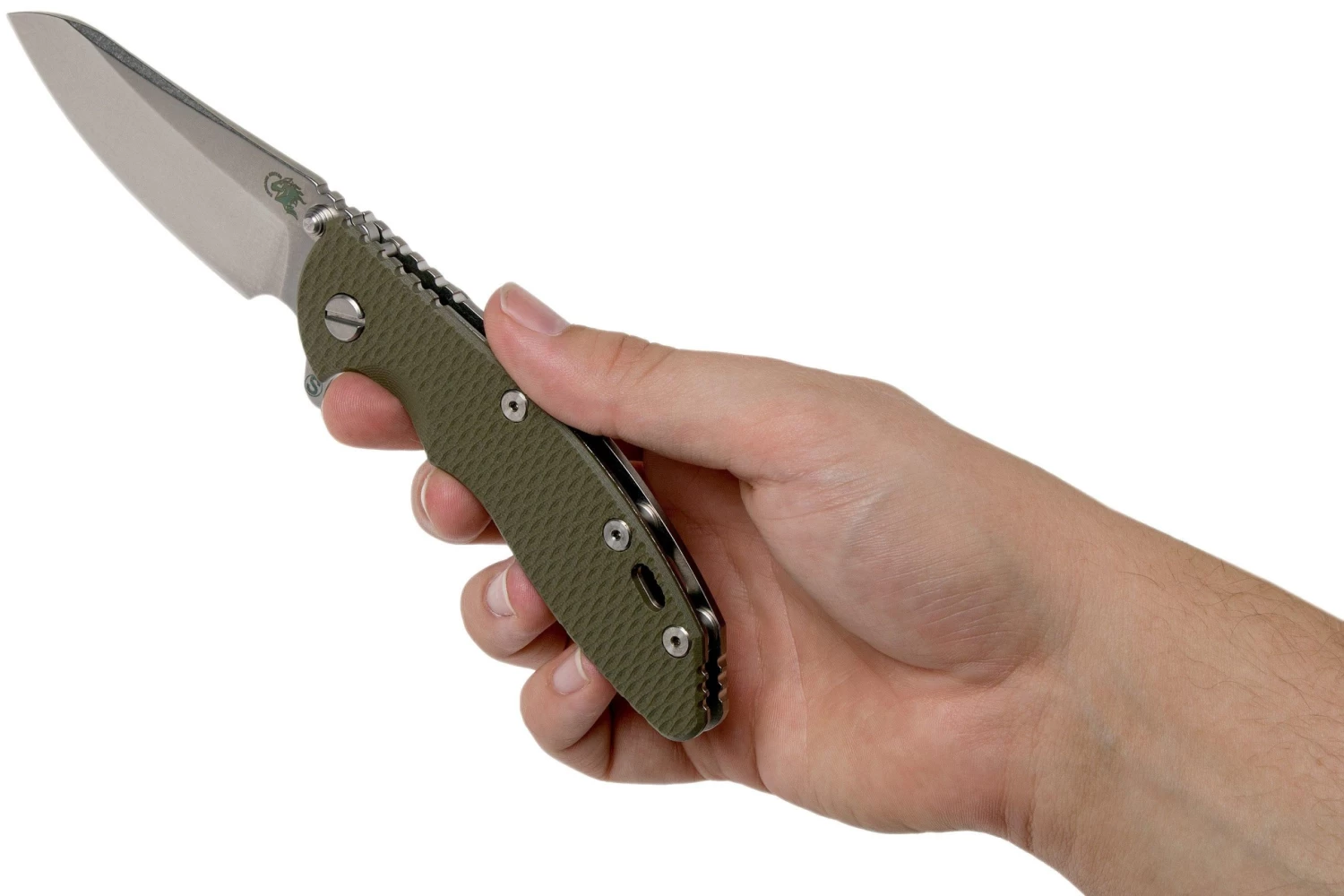 Rick Hinderer XM18 3.5 Skinny Sheepsfoot 20CV, OD Green G10 Navaja" - Imagen 8