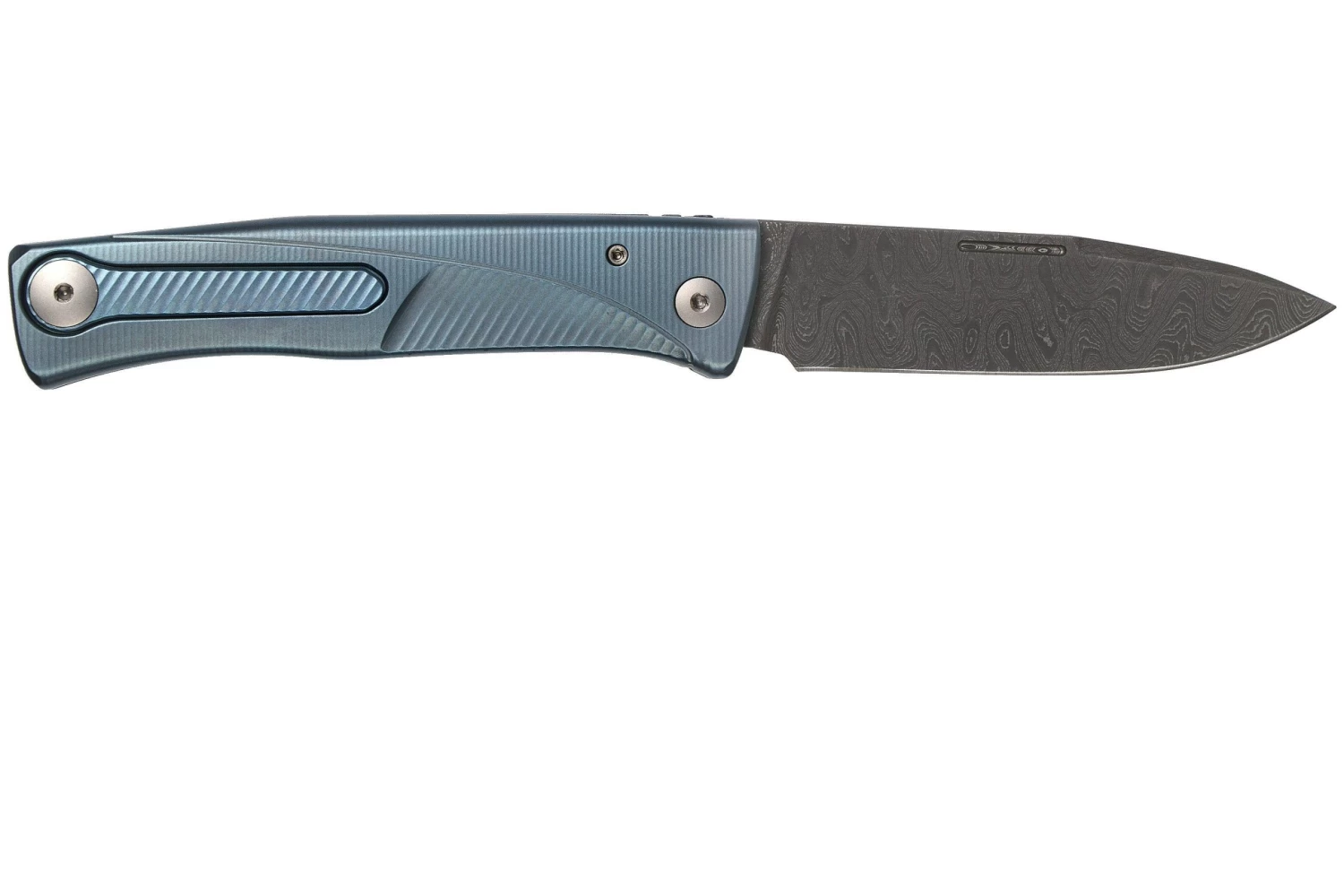 LionSteel Thrill TL-D-BL Damascus, Blue Titanium Integral Slipjoint Navaja - Imagen 2