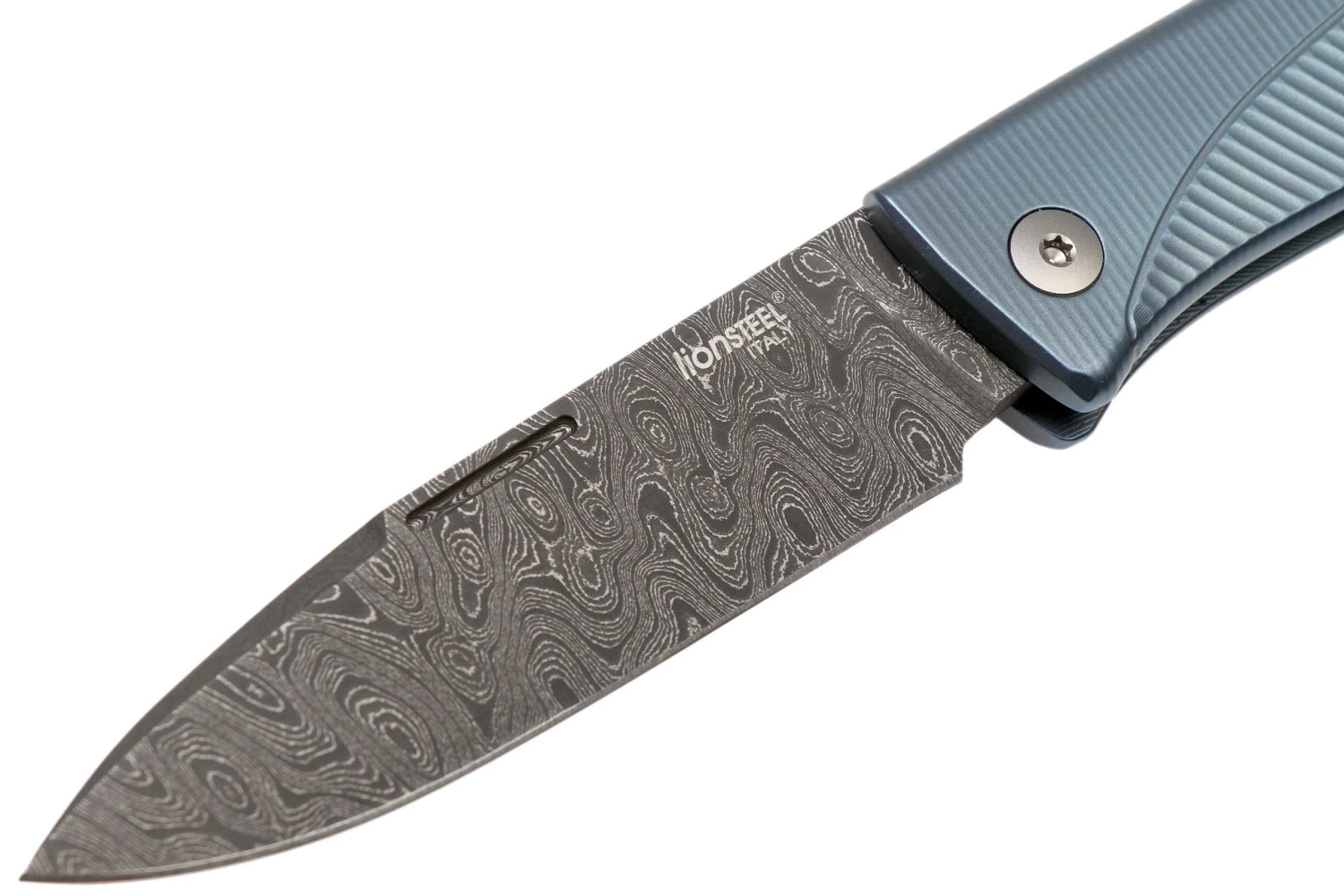 LionSteel Thrill TL-D-BL Damascus, Blue Titanium Integral Slipjoint Navaja - Imagen 3