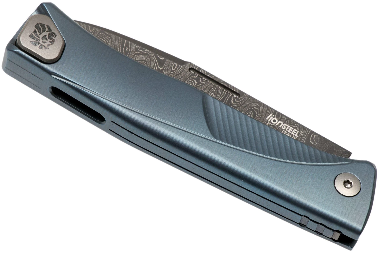 LionSteel Thrill TL-D-BL Damascus, Blue Titanium Integral Slipjoint Navaja - Imagen 4