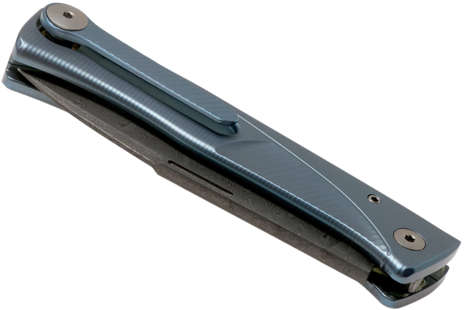 LionSteel Thrill TL-D-BL Damascus, Blue Titanium Integral Slipjoint Navaja - Imagen 6