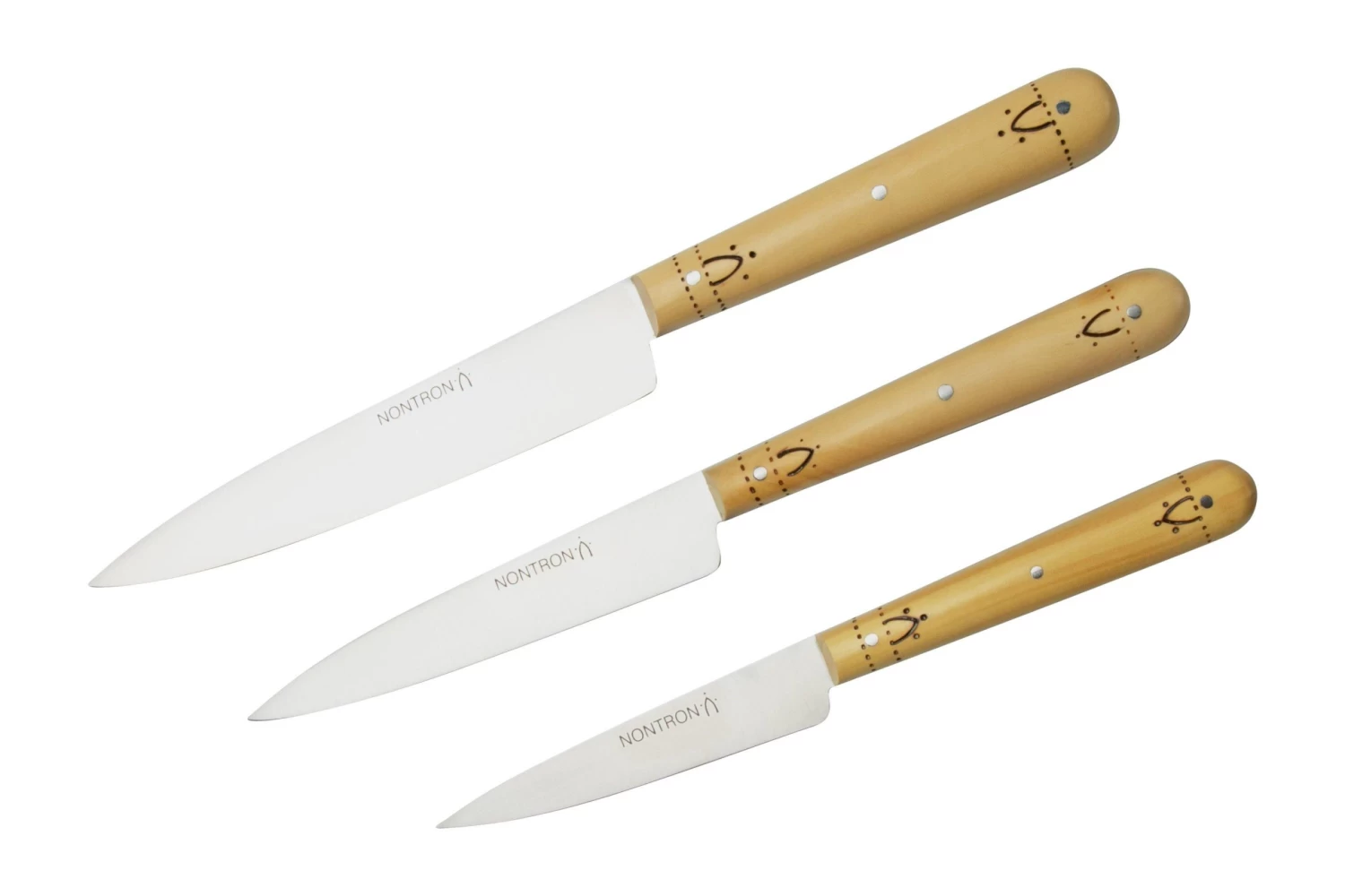 Nontron Traditional Set Of 3 Kitchen Knives, T3OFRBU Juego De Cuchillos De 3 Piezas - Imagen 2