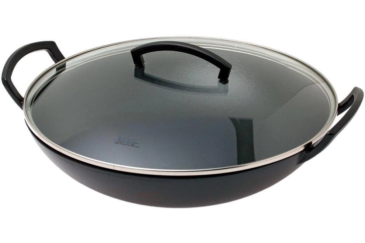 Spring Sartén Wok Hierro Fundido Con Tapa De Vidrio, 35 Cm - Imagen 2