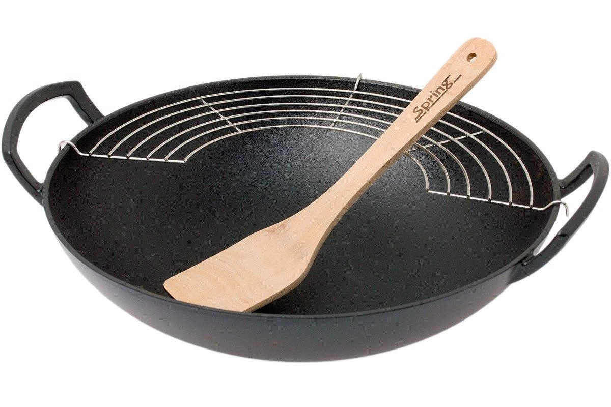 Spring Sartén Wok Hierro Fundido Con Tapa De Vidrio, 35 Cm - Imagen 3