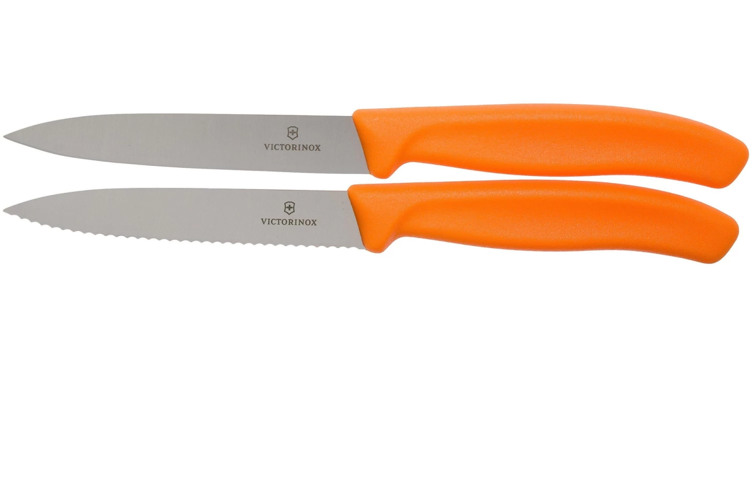 Victorinox SwissClassic Dentado/liso Cuchillo De Verduras Naranja 10 Cm, Set De 2 VT6-7796-L9B